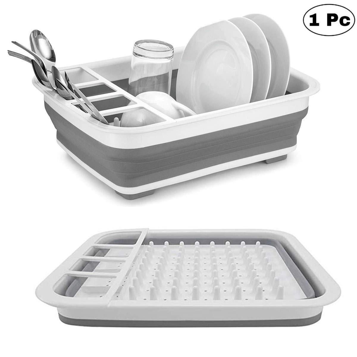 0804 Collapsible Folding Silicone Dish Drying Drainer Rack with Spoon Fork Knife Storage Holder - SkyShopy 0804 Collapsible Folding Silicone Dish Drying Drainer Rack with Spoon Fork Knife Storage Holder - SkyShopy